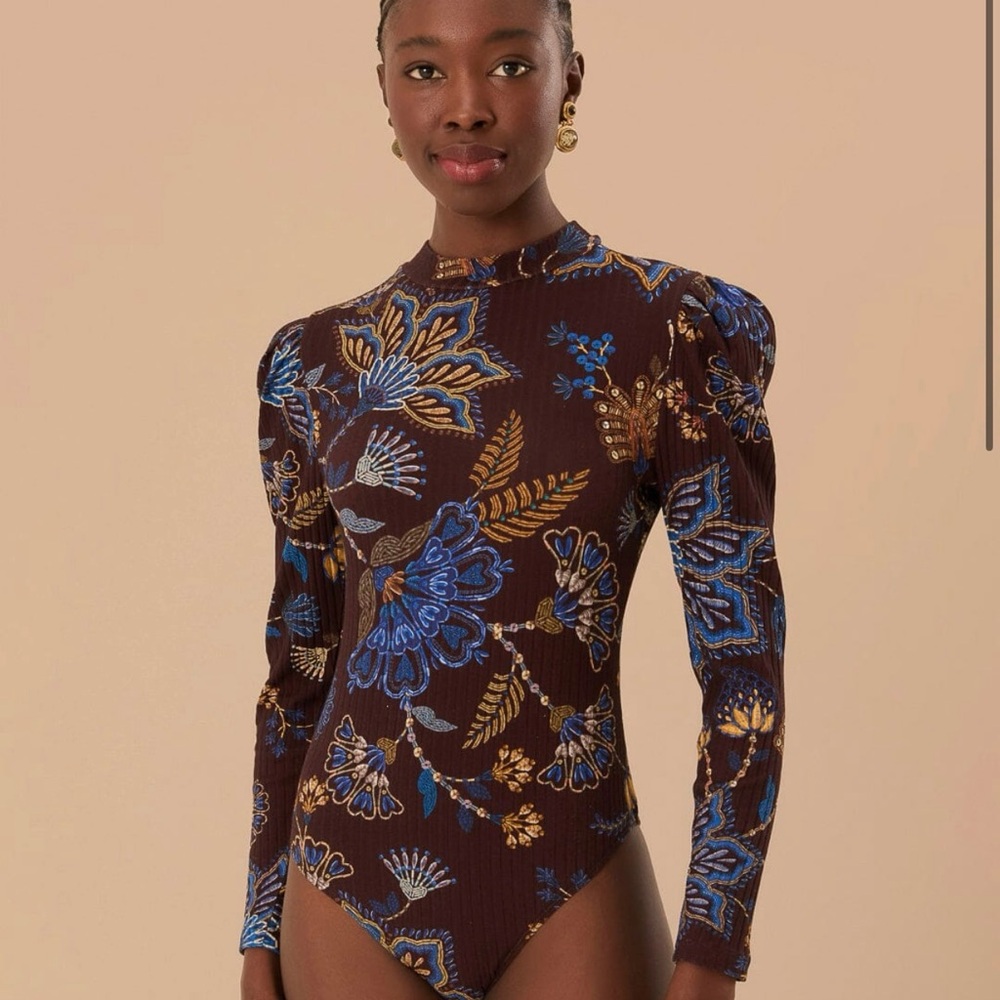Farm Rio Brown Embroidered Garden Bodysuit